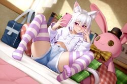 1girls clothing feet feet_up foot_fetish foot_focus high_socks high_thighs kairuhentai kairunoburogu nonude original purple_eyes shiro_(lpshiro) shorts sitting sock_fetish socks sole_female soles solo_female staring_at_viewer striped_legwear striped_socks striped_thighhighs sweater sweatshirt tagme thigh_socks thighhighs thighs white_hair