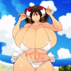 animated beach bikini breasts_bigger_than_head hataraki_ari huge_breasts hyper_breasts jiggle large_breasts massive_breasts sukimi_(hataraki_ari) wet wet_clothing