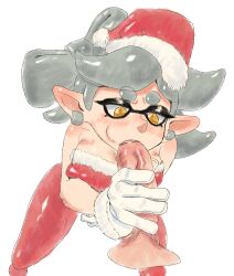 1boy 1girls blowjob breasts christmas clothing ear_piercing earrings elf_ears fellatio female gloves grey_hair human humanoid inkling light-skinned_female light-skinned_male looking_at_penis looking_down majodawn male mammal mammal_humanoid marie_(splatoon) marine marine_humanoid mask nintendo penis pointy_ears santa_hat splatoon splatoon_(series) squid squid_sisters tagme video_games yellow_eyes