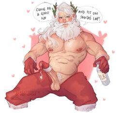 balls beard boner christmas erection facial_hair male male_only penis santa_claus shirtless solo solo_male sweat sweating white_hair willatasticnsfw