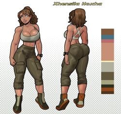 1girls big_ass blue_eyes character_sheet clothed clothing farmgirl female light-skinned_female light_skin muscle_girl original original_characters pawg rabies-t-lagomorph sci-fi solo tall_female tanned_skin xhensila_hoxha xhon_hoxha