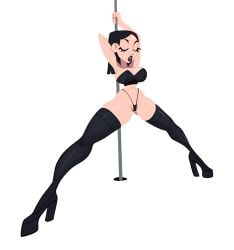 armpits arms_up black_hair breasts eyes_closed hands_behind_head high_heel_boots large_breasts long_hair navel original original_character panties pinup pole posing slim_waist spread_legs tagme thick_thighs topwear underwear vanillasketchy voluptuous wide_hips