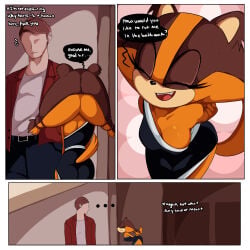 anthro big_breasts comic dialogue english_text female human inuyuru lady_sticks male sonic_(series) sonic_boom sonic_the_hedgehog_(series) sticks_the_badger thick_thighs video_games