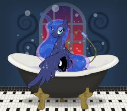 absurd_res alicorn animal_genitalia animal_pussy ass bath bathing bathroom bathtub bedroom_eyes bubble camo-pony equid equine equine_pussy female feral friendship_is_magic genitals hasbro hi_res horn horse levitation looking_at_viewer magic mammal mega_spark my_little_pony narrowed_eyes night pony princess_luna_(mlp) pussy seductive shower shower_head solo spread_wings standing sunset tile_floor water wet_mane window wings