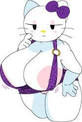 1girl anthro areola areola_slip bare_shoulders big_breasts black_eyes blush blush_stickers bottomless bow breasts cassettedream cat_girl cleavage closed_mouth clothing dream-cassette dress emotionless eyeshadow felid feline felis female furry furry_female hand_on_own_hip hello_kitty hello_kitty_(character) hello_kitty_(series) hoshime huge_breasts kitty_white large_areolae large_breasts leaning_forward looking_at_viewer makeup microdress mob_face nipple_slip nipples no_bra o-ring o-ring_top purple_bow purple_dress pussy short_dress sleeveless sleeveless_dress solo thick_thighs transparent_background wardrobe_malfunction whiskers white_fur wide_hips