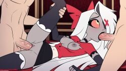 ai ai_art ai_generated azure993 blowjob breasts fellatio female female_focus girl hazbin_hotel missionary_position uncensored vaggie_(hazbin_hotel)