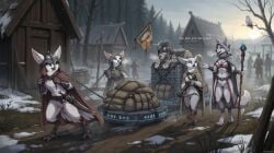 2026 4_toes ai_generated amazing_background anthro arctic_fox armor avian backlighting beak bird blue_eyes blurred_background bottomless bottomless_female bracers breasts canid canine casual_exposure chain cloak clothed clothing cold crossbow depth_of_field detailed_background dialogue director_name duo english_text fantasy feathers featureless_chest feet felid female female_anthro female_feral feral feral_armor flag folrixi_(midria) fox furgonomic furgonomic_footwear furgonomic_headwear furry genitals group head_turned headgear helmet hi_res hood_up ineffective_clothing judgmental_owl light lighting looking_back lying magic magic_user mammal medieval melee_weapon morning nipple_outline owl pantherine pipin_(midria) plant polearm public public_exposure pussy ranged_weapon road runes scuted_hands scuted_legs scutes size_difference skimpy snow snow_leopard spear staff sun sword tagme tail tail_feathers terraraptor text toes town tree walking weapon world_of_midria zygodactyl