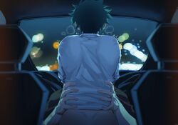 anal ass ass_focus bakugou_katsuki boku_no_hero_academia bones_(company) car from_behind grabbing green_hair indoors izuku_midoriya katsuki_bakugou messy_hair midoriya_izuku my_hero_academia night night_light no_pants no_underwear_(male) riding sex shirt shounen_jump white_shirt yaoi