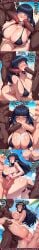ahegao ai_generated anal_penetration beach bikini black_bikini blank_eyes blowjob blush bukkake cleavage comic cum cum_in_mouth cum_on_breasts cum_on_face dark_hair dark_skin dark_skinned_male dark_skinned_penis day drool english_text faceless_male fellatio huge_breasts hyuuga_hinata large_breasts long_hair multiple_boys multiple_panels muscular_male naruto_(series) ocean outdoors penis purple_eyes rampa69 saliva sex sweat swimwear thick_thighs vaginal_penetration