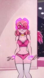 1girls ai_generated bra female female_only miss_heed_(villainous) panties pink_bra pink_hair pink_panties screencap screenshot_edit solo thighhighs underwear underwear_only villainous white_thighhighs