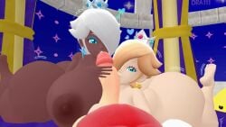 16:9 1boy 2026 2girls 3d 3d_(artwork) areola areolae big_areola big_breasts big_nipples big_penis blowjob completely_nude completely_nude_female dra111_(artist) dragon316 jiggling_ass mario mario_(series) massive_ass massive_breasts nintendo rosalina sfm source_filmmaker super_mario_galaxy