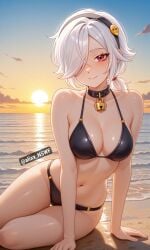 ai_art ai_generated alixx_nswf(artist) beach bikini brawl_stars colette_(brawl_stars) supercell white_hair