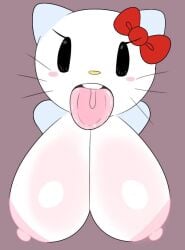 annoyed_expression anthro big_areola big_nipples boobs breasts feline feline_humanoid female hairbow hello_kitty hello_kitty_(character) hello_kitty_(series) huge_breasts kitty_white sagging_breasts sanrio savagensfw whiskers