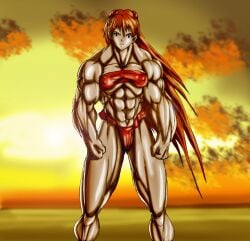 abs asuka_langley_sohryu b9tribeca biceps breasts female muscles muscular muscular_arms muscular_female muscular_legs muscular_thighs neon_genesis_evangelion pecs