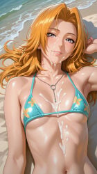 ai_generated bikini bleach cum_on_body matsumoto_rangiku rangiku_matsumoto smile