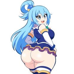 1girls alternate_background alternate_version_available alxdraws aqua_(konosuba) ass ass_focus backboob big_ass blue_eyes blue_hair blue_skirt bottomless breasts bubble_ass bubble_butt dat_ass detached_sleeves exposed_ass female female_only hair huge_ass kono_subarashii_sekai_ni_shukufuku_wo! legs legwear long_hair looking_back short_skirt skirt smile solo solo_female thick_thighs thighhighs thighs transparent_background