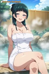 1girls ai_generated ass bangs blue_eyes blush breasts curvy curvy_figure female green_hair kusuriya_no_hitorigoto light-skinned_female light_skin long_hair maomao_(kusuriya_no_hitorigoto) pussy sweat zadbhell