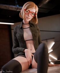 1girls 2026 3d 3d_(artwork) alternate_version_available andavaverse bed bed_sheet bedroom blender blonde blonde_female blonde_hair breasts close-up clothed clothing darcy_redd female female_focus female_only glasses hi_res high_quality highres jacket legwear lewdrex looking_at_viewer masturbating masturbation medium_breasts petite petite_body petite_female red_glasses rubbing rubbing_pussy shirt shorts sitting slim_waist small_breasts smile smiling tease teasing thigh_highs watermark