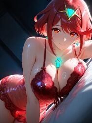 bed large_breasts pyra_(xenoblade) red_lingerie xenoblade_chronicles_2