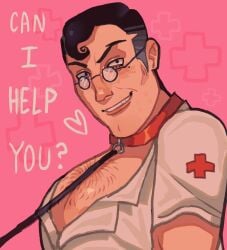 big_breasts boobs_out breasts feminine_male man_with_breasts medic_(team_fortress_2) medical_play nurse nurse_uniform staring_at_viewer team_fortress_2
