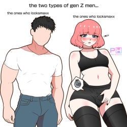 blush chastity_cage faceless_male femboy feminization looksmaxxing meme midriff pink_hair pink_horizons sissy tank_top