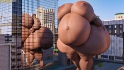 ania_(dinnerkun) ania_szewczyk ass_bigger_than_head belly_button breasts_bigger_than_head building dinner-kun dumptruck_ass giantess gigantic_ass gigantic_belly gigantic_breasts nude nude_female nudity reflection