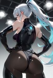 ai_generated ass black_ark_ranger female female_only goddess_of_victory:_nikke long_hair on_back ponytail white_hair