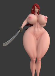 1girls 3d abs breasts curvy elf erect_nipples femdom green_eyes hourglass_figure huge_areolae huge_breasts huge_nipples large_breasts looking_at_viewer looking_down lysanna_d'grimoire muscular muscular_female muscular_thighs nipples nude pointy_ears pussy red_hair simple_background sword thick_thighs voluptuous wide_hips