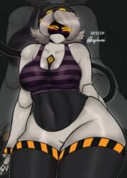1girls ass baphoavi beanie beanie_hat big_thighs black_background blush breasts disassembly_drone drone female female_only glitch_productions huge_breasts huge_thighs murder_drones nude_female purple_eyes robot robot_girl short_hair silver_hair solo solo_focus tail thick_hips thick_thighs thighs uzi_(murder_drones) uzi_disassembley_drone white_body white_hair yellow_eyes