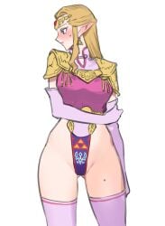 1girls adapted_costume big_breasts big_thighs blonde_hair blue_eyes blush blushing breasts embarrassed eyelashes female female_focus female_only jewelry light-skinned_female light_skin long_gloves long_hair looking_sideways nintendo ocarina_of_time princess_rosalina shiny_skin shiny_thighs skimpy skimpy_clothes solo solo_female solo_focus sweat sweating the_legend_of_zelda thigh_strap thighs white_skin white_skinned_female yellow_hair zelda_(ocarina_of_time)