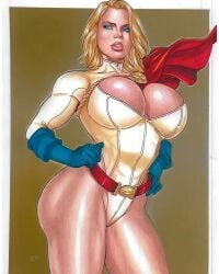1girls big_breasts blonde_hair breasts cleavage dc_comics female female_only huge_breasts power_girl rudimar_patrocinio solo traditional_media_(artwork)