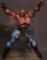 abuse abused adaikki alley alleyway beaten big_chest big_legs big_muscles big_pecs big_thighs blonde-haired_male blonde_hair blonde_male denim gag gagged gay gay_male humiliated humiliation jeans male male_focus male_only markings nose_hook piss_soaked_clothes pissing pissing_on_floor public public_humiliation public_use punched punching_bag saliva steam sweat thighs tied_up