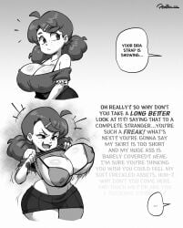 1girls arrogant ass attention_seeker big_ass big_cleavage black_shoes bottomless bottomless_skirt bra_strap_is_showing_(meme) brat bratty breasts brown_hair bubble_ass bubble_butt bust busty butt_crack character_sheet cleavage clothed clothing confident darla_(joaoppereiraus) english_text eyebrows_visible_through_hair fat_ass female female_only freckles freckles_on_ass fully_clothed girlfriend hand_on_hip huge_ass huge_breasts human information joaoppereiraus large_ass large_breasts light-skinned_female light_skin looking_at_viewer looking_back microskirt miniskirt nipple_bulge original original_character purple_eyes scantily_clad short_skirt shortstack socks solo speech_bubble text thick_thighs thighs twintails upskirt wardrobe_malfunction white_socks wide_hips