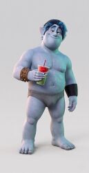 1boy accurate_art_style ai_generated artist_request barley_lightfoot blue_body bulge chubby disney edit elf gay male male_only nipples onward_(2020) pixar simple_background solo tagme underwear white_background