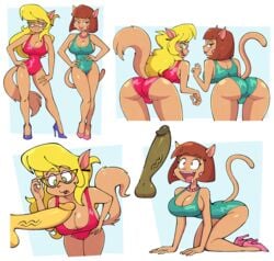 2girls ann_gora anthro callie_briggs cat_ears cat_tail furry high_heels penis penis_awe stealth_brock swat_kats unseen_male_face