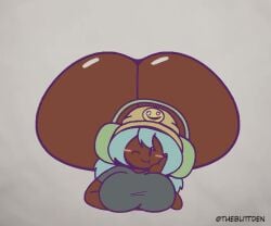 2d 2d_(artwork) ass_bigger_than_head big_ass big_breasts black_eyes black_shirt blush breasts bubble_ass cap closed_eyes dark-skinned_female dark_skin dolly_dimpley fart fart_cloud fart_fetish female female_focus female_only happy hat headphones laying_down laying_on_stomach pushing_hard silly smiling_friends sound star stomach_growling tagme thebuttden turquoise_hair video white_background wobbling_ass