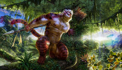 2020 5_fingers anthro balls barazoku biceps biped bulge chest_tuft claws clothed clothing day detailed detailed_background digital_media_(artwork) felid fingers flaccid fur genital_outline genitals hair hi_res humanoid_genitalia humanoid_penis inner_ear_fluff jungle kemono kneeling loincloth male male_only mammal markings melee_weapon multicolored_body multicolored_fur musclegut muscular muscular_anthro muscular_male navel nipples nude nviek5 outside pantherine pecs penis penis_outline polearm pose ranged_weapon red_body red_fur red_tail redgu_(character) solo spear striped_body striped_fur striped_tail stripes tan_body tan_fur tan_hair teeth tiger topless tree tribal tuft weapon yellow_eyes