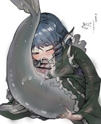 1futa 1girl 1girls autofellatio bar_censor big_breasts blowjob blue_eyes blue_hair blush blush_lines blushing censor_bar censored collarbone dolphin_penis drill_hair fellatio fin_ears fins fish fish_tail frilled_dress frills futa_only futanari grabbing_own_ass half-closed_eyes head_fin head_fins holding_own_ass kimono kissing_penis kissing_penis_tip large_breasts large_penis light_blush merfolk mermaid one_eye_closed oral oral_penetration oral_sex penis piaki saliva saliva_on_penis selfcest sole_futa soles soles_female solo solo_focus sweat sweating sweaty sweaty_body text touhou wakasagihime wide_sleeves yukata