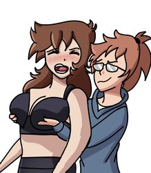 2girls abuse bad_friend big_breasts black_bra blush bra bra_strap breast_fondling breast_grab breasts closed_eyes embarrassed female/female female_only femdom forced grope_from_behind multiple_girls second_friend shgurr somebodyendme18 topwear youtuber yuri