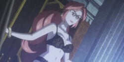 1girls ai_generated black_bra black_panties bra female female_only glasses lorelei_(pokemon) panties pink_hair pokemon screencap screenshot_edit solo underwear