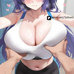 1girl ai_assisted ai_generated beautiful_girl big_ass big_breasts blue_archive curvy female gym huge_ass huge_breasts sexy sports_bra tpril_tven yoga_pants yuuka_(blue_archive)