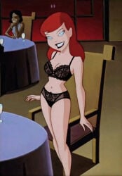 2girls ai_generated barbara_gordon batman:_the_animated_series black_bra black_panties bra dcau female panties red_hair screenshot_edit underwear underwear_only