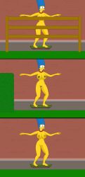 areolae arms_up big_breasts big_hair breasts bush convenient_censoring convenient_censorship embarrassed_nude_female enf exhibitionism fence leaf marge_simpson milf mother naked naked_female nipples nude nude_female outside pussy skateboard the_simpsons the_simpsons_movie worried worried_expression