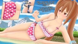 bikini brown_hair brown_hair_female brunette brunette_female brunette_hair daikaitenf dialogue eiyuu_densetsu english english_dialogue english_text english_translation estelle_bright extreme_size_difference falcom female_focus giant_female giantess larger_female light-skinned_female light_skin light_skinned_female macro macro_female pink_swimsuit pokadot_bikini red_eyes red_eyes_female size_difference sora_no_kiseki swimsuit the_legend_of_heroes trails_in_the_sky trails_of_(series)