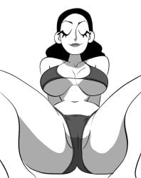 bikini black_hair breasts cameltoe closed_eyes large_breasts long_hair navel original original_character slim_waist smile spread_legs tagme thick_thighs vanillasketchy viewed_from_below voluptuous wide_hips