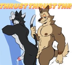 2boys ambush_(javigameboy) anal_sex bait_(javigameboy) biggbadstarwolf blushing catboy cum dick_in_ass grabbing_tail javigameboy leaking_cum muscular muscular_male nipple_piercing nipples septum_piercing sex wolf