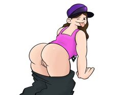 1girls :p ass bent_over black_pants brown_hair cap clothed_female clothing commission female female_only hat idontknow_art long_hair looking_at_viewer on_knees one_eye_closed pale-skinned_female pale_skin pants pants_down pants_pulled_down pink_tank_top pink_topwear purple_cap purple_hat pussy roblox roblox_avatar simple_background solo solo_female tank_top thick_thighs thighs tongue tongue_out wet_pussy white_background wink