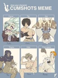abs armor armored_female art_meme balls ballsack beauty_mark belt belt_buckle black_hair blue_eyes breasts breasts_out brown_hair brown_skin catching_cum cum cum_between_breasts cum_drip cum_in_ass cum_in_mouth cum_in_pussy cum_on_body cum_on_breasts cum_on_face cum_on_thighs cum_on_tongue cumshot dark_skin dieselbog embarrassed eyepatch fangs fat_female forehead_jewel freckles fur gloves green_hair grimace hair_over_one_eye huge_breasts huge_cock inverted_nipples large_areolae large_belly large_breasts large_butt lipstick long_earlobes looking_at_viewer mechanical_eye mouth_open multiple_girls multiple_penises muscular muscular_female one_eye_closed original_characters painted_nails pierced_ears piercings pointy_ears presenting presenting_anus presenting_hindquarters presenting_pussy pubic_hair purple_eyes red_sclera redhead redhead_female scar scar_on_face semen semen_in_mouth semen_in_vagina semen_on_body semen_on_chest semen_on_face sharp_teeth short_hair tail template thick_cum thick_eyebrows thick_lips thick_thighs tongue_out uniform veiny_penis white_hair yellow_sclera