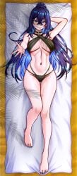 1girls 2d 2d_(artwork) beach big_breasts bikini blue_eyes blue_hair female female_only hecshadowartof highres light-skinned_female light_skin lily_(oc) long_hair looking_at_viewer lying original