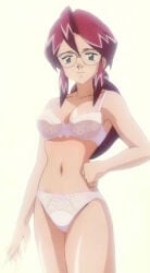 1girls ai_generated bra female female_only glasses lorelei_(pokemon) panties pokemon red_hair screenshot_edit solo white_bra white_panties
